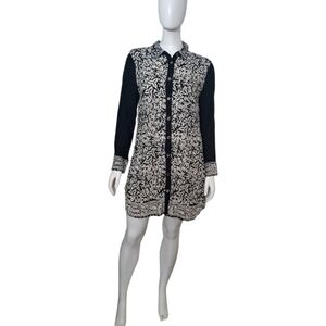 Soft Surrounding Sz XL Sheer Floral Button Up Long Sleeve Tunic Black White